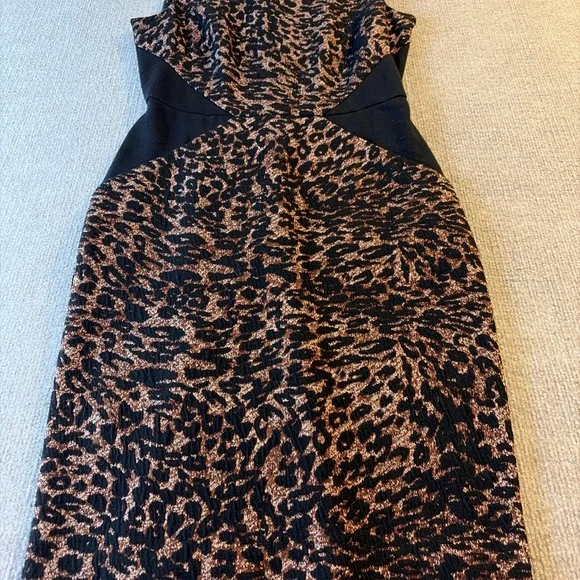 Calvin Klein Black and Brown Animal Print Midi Dress 1532 - Picture 2 of 4